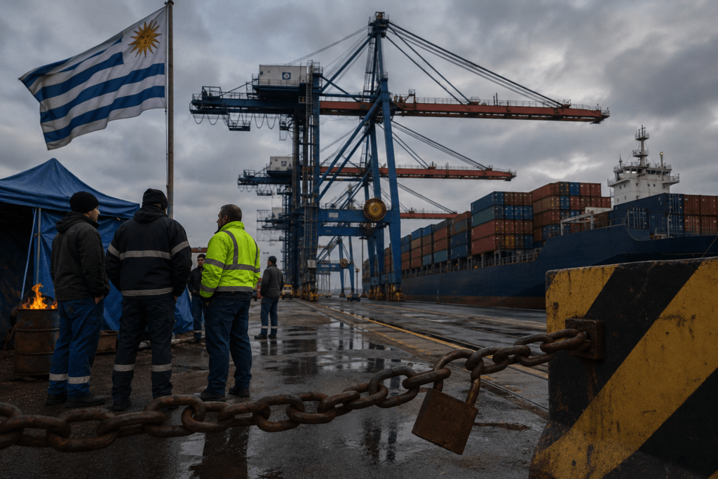 El conflicto laboral en el Puerto de Montevideo escala y paraliza su principal terminal de contenedores